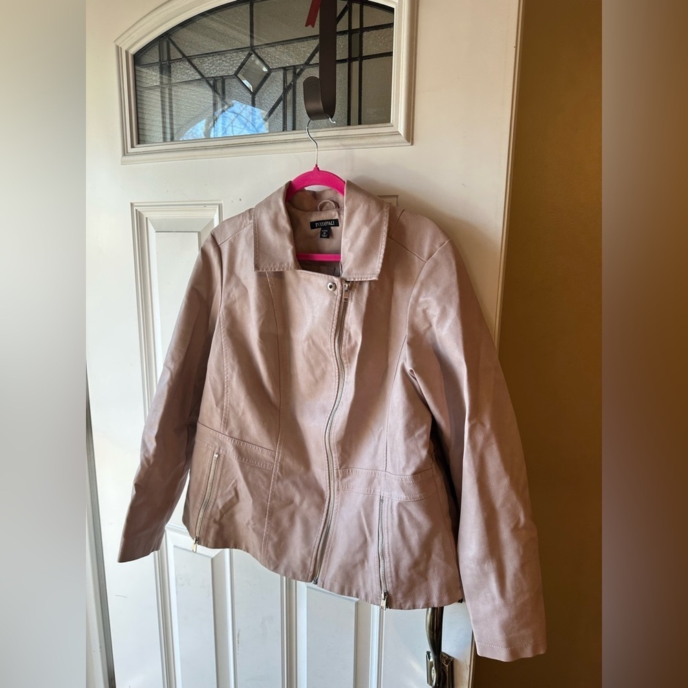 Roz & Ali Pink Faux Leather Outer Shell Coat Size: 1X